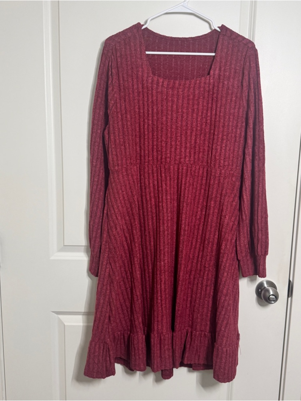 Ribbed Maroon Long Sleeve Swing Dress